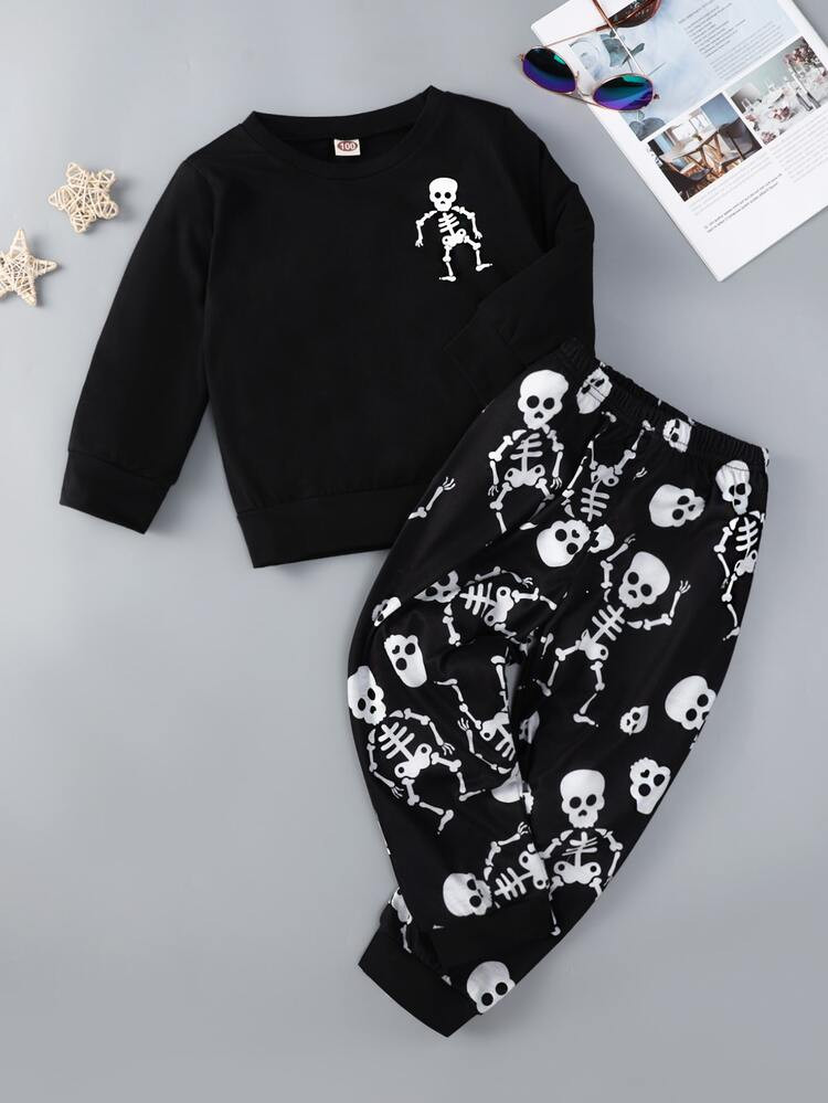 Toddler Boys Skeleton Print Sweatshirt & Sweatpants | SHEIN
