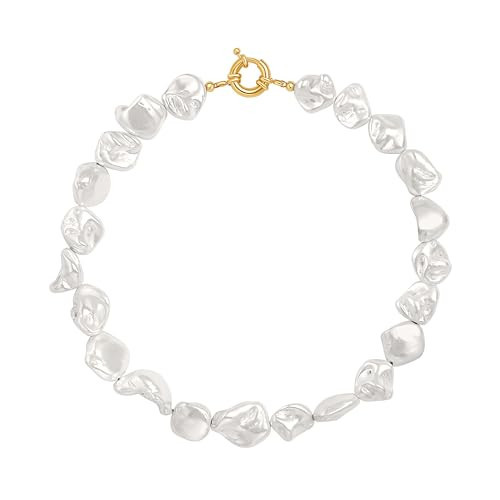 Aobei Pearl Chunky Baroque Pearl Choker for Women Large Irregular Simulated Pearl Beaded Necklace Dainty 18K Gold Plated Layered Jewelry 18” | Amazon (US)