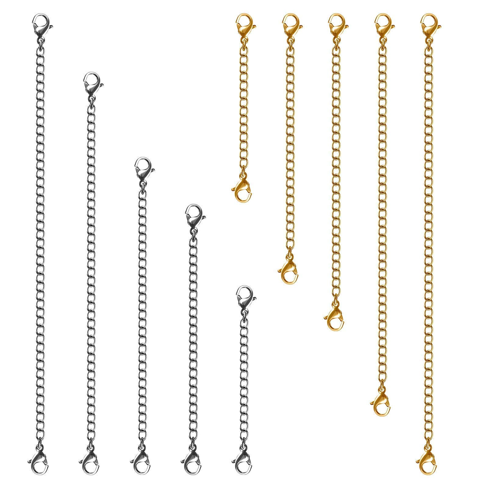 Necklace Extenders, 10Pcs Stainless Steel Gold Silver Necklace Bracelet Anklet Extension Chains with Lobster Clasps and Closures for Jewelry Making | Amazon (US)