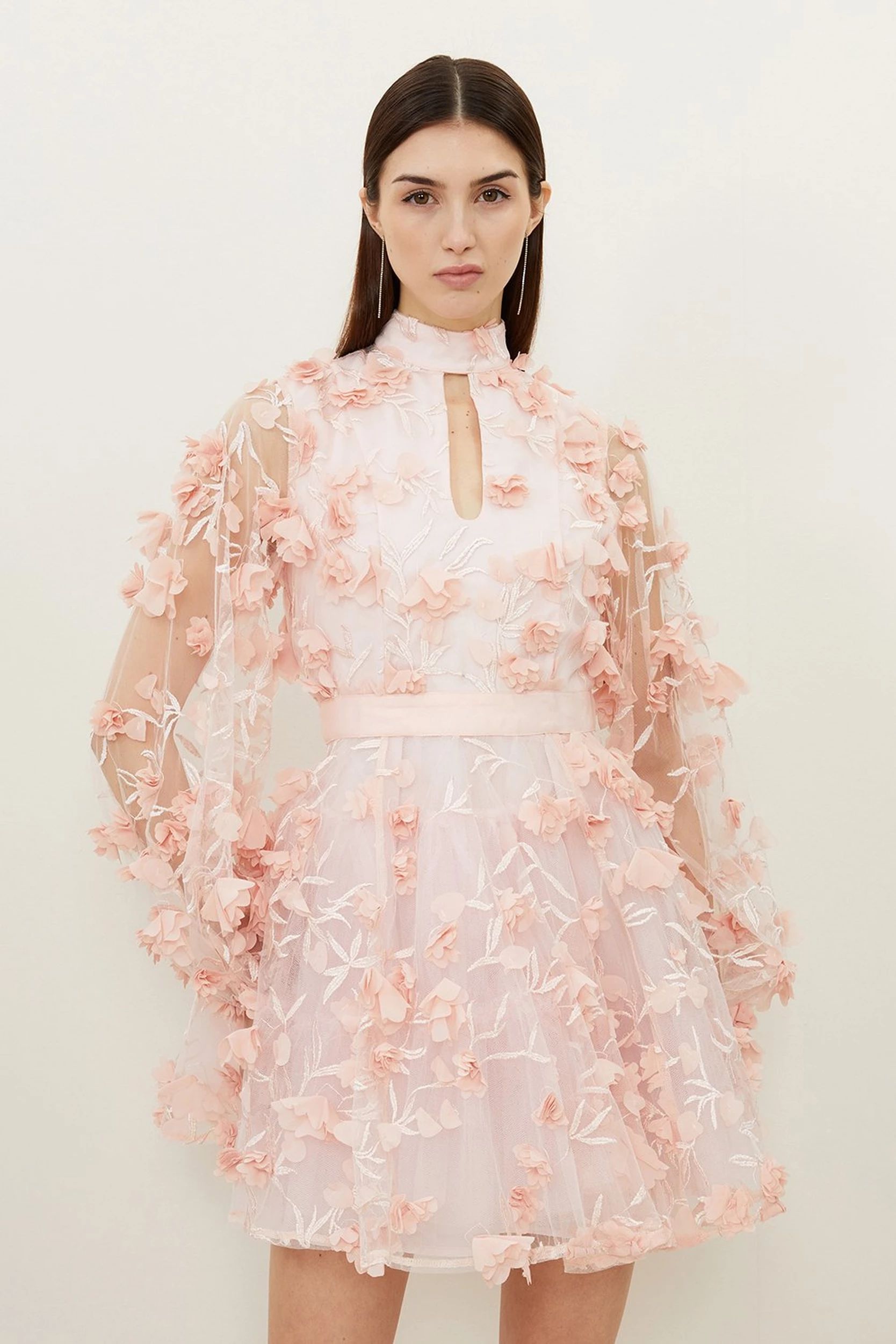 Floral Applique Woven Mini Dress | Karen Millen UK + IE + DE + NL