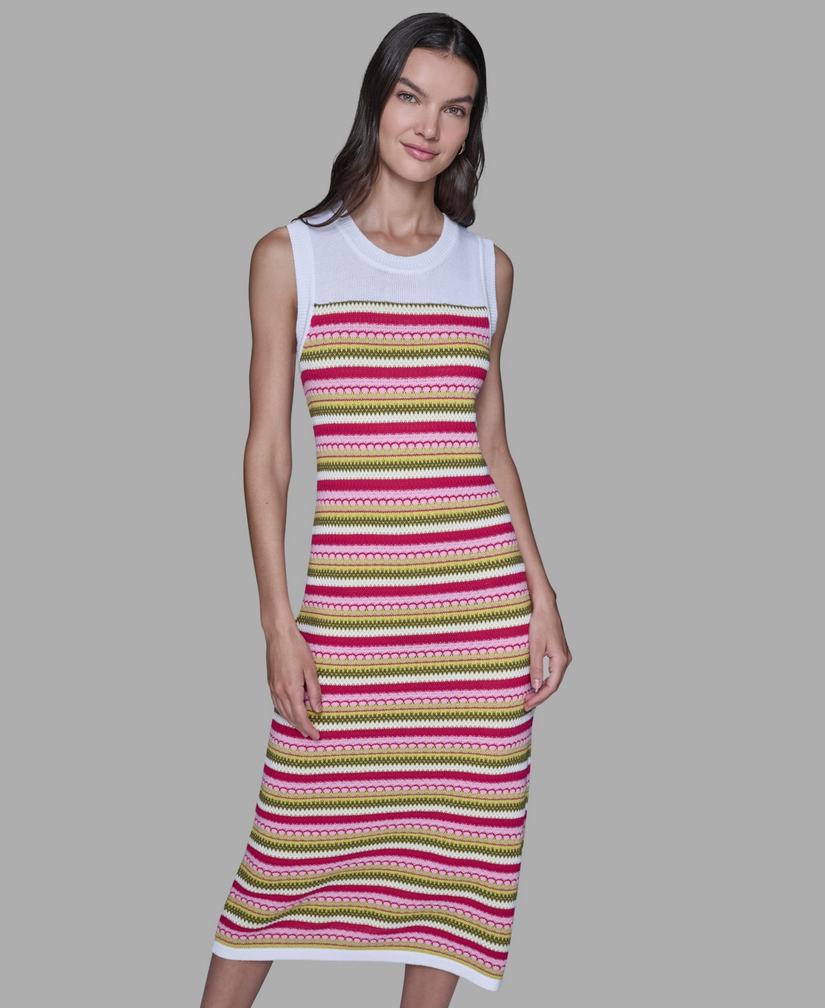 Karl Lagerfeld Paris Women's Striped Sleeveless Sweater Dress - Lime | Macy's