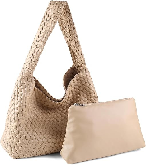 Women Vegan Leather Handmade Tote Bag Large Shoulder Top-handle Bag All-Match Underarm Bag with P... | Amazon (US)