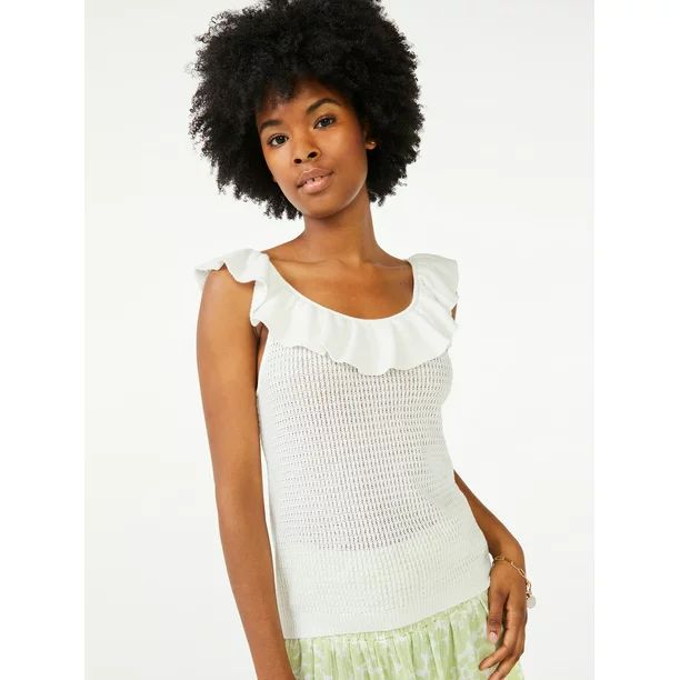 Scoop Women's Sweater Tank Top with Ruffled Neck - Walmart.com | Walmart (US)