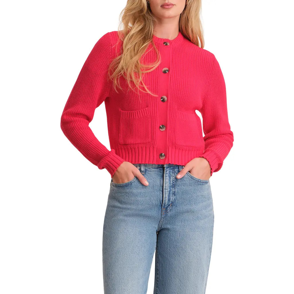 525 Palmer Crewneck Cotton Cardigan in Cherry Red at Nordstrom, Size X-Large | Nordstrom