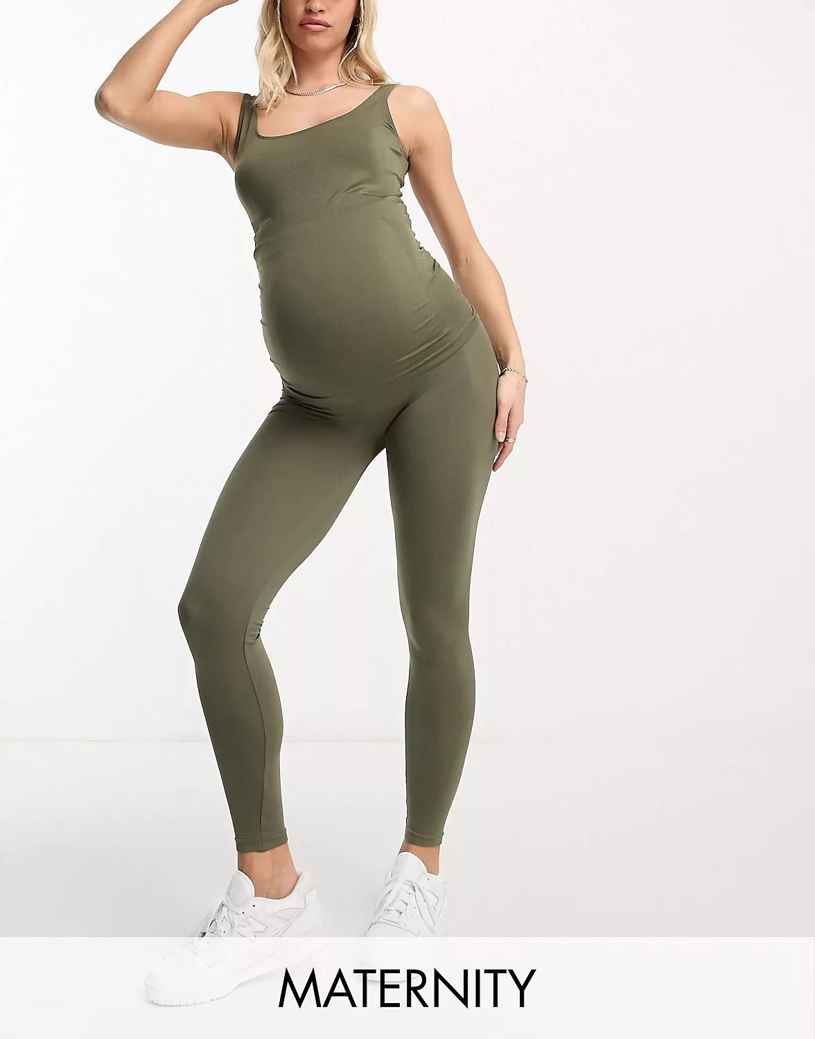 Mamalicious Maternity longline tank top in khaki green | ASOS (Global)