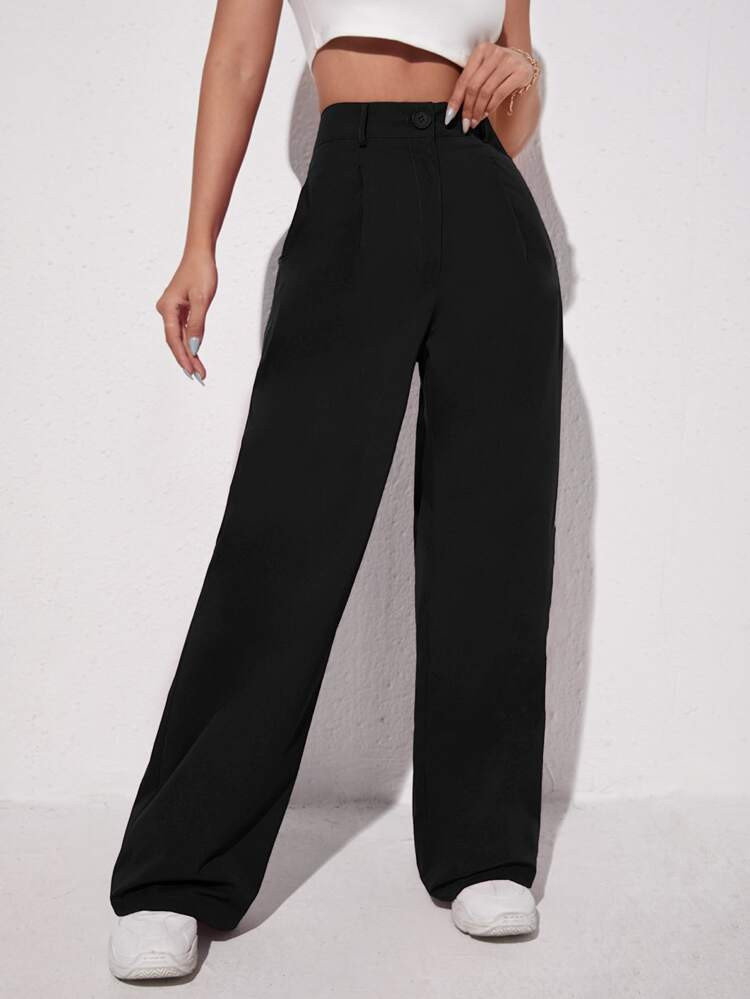 SHEIN EZwear Solid Wide Leg Trousers | SHEIN