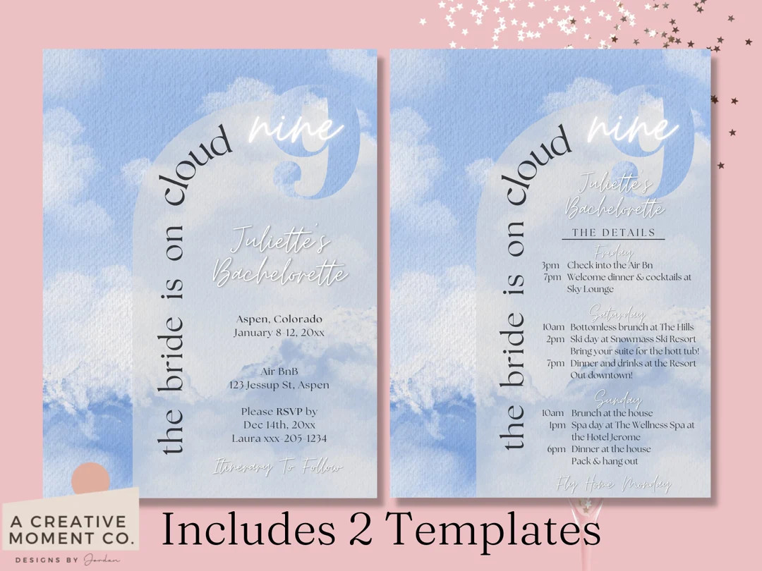 Bride On Cloud Nine Bachelorette Invitation Template, Could 9 Bachelorette Invitation, Bride Clou... | Etsy (US)