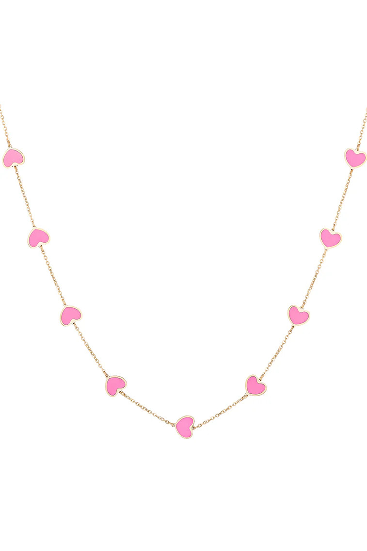 OUF! By Sara Love Pink Hearts 14k Gold Necklace | LoveShackFancy