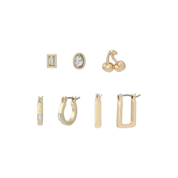 Madden NYC Women's Fashion Gold-Tone Cherry Stud & Huggie 5-Piece Earring Set | Walmart (US)
