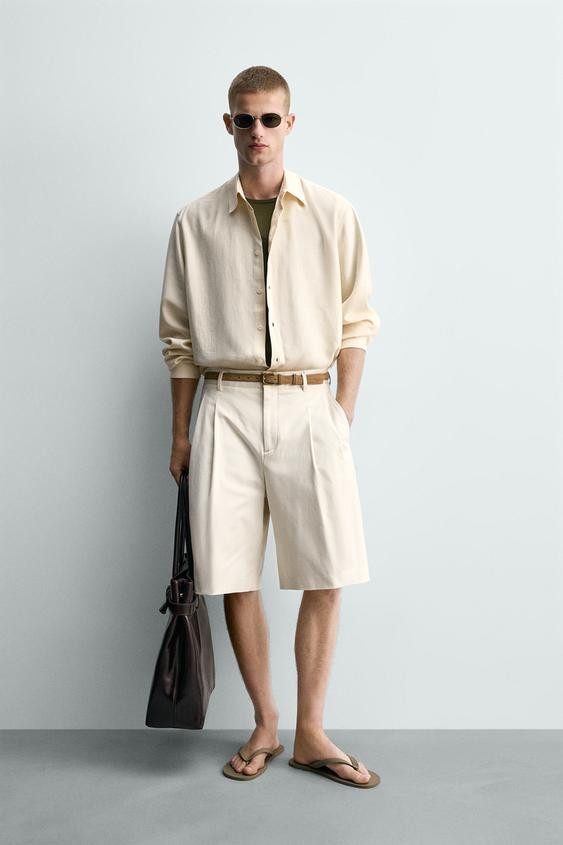 Zara - Wide Fit Pleated Shorts - Oyster-White - 32 (Us 32) - Man | Zara US