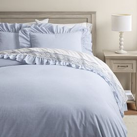 Chambray Ruffle Organic Duvet Cover | Pottery Barn Teen