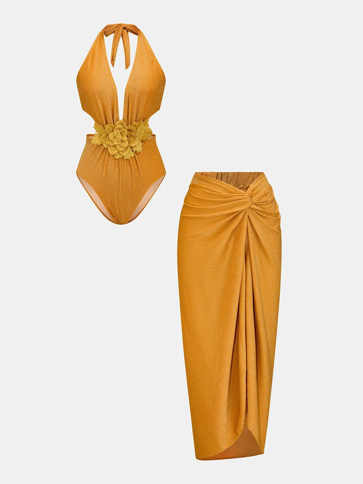 3D Flower One Piece Swimsuit & Sarong Set | Commense