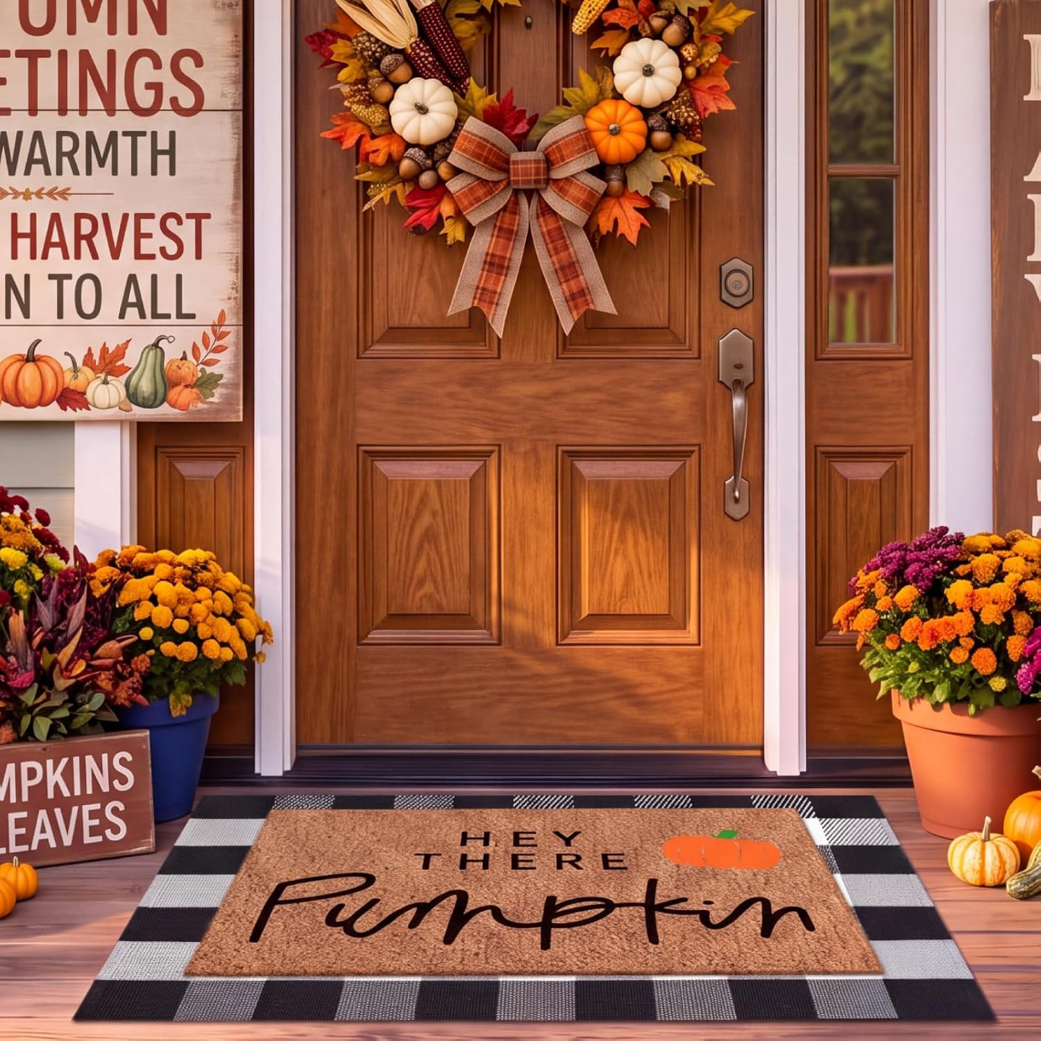 Moucuny 2 Pcs Fall Doormat Outdoor, Hey There Pumpkin Coir Mat, Non-Slip | Amazon (US)