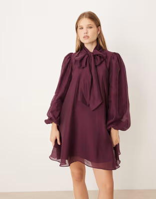 Glamorous chiffon floaty boho mini dress in berry | ASOS | ASOS (Global)