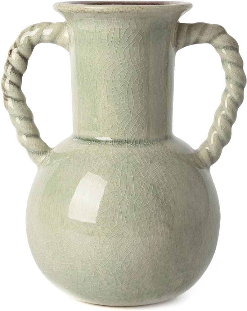 VICTOR & TERESA Decorative Green Vases for Home Decor, 7.9'' Rustic Ceramic Vase for Flowers, Far... | Amazon (US)