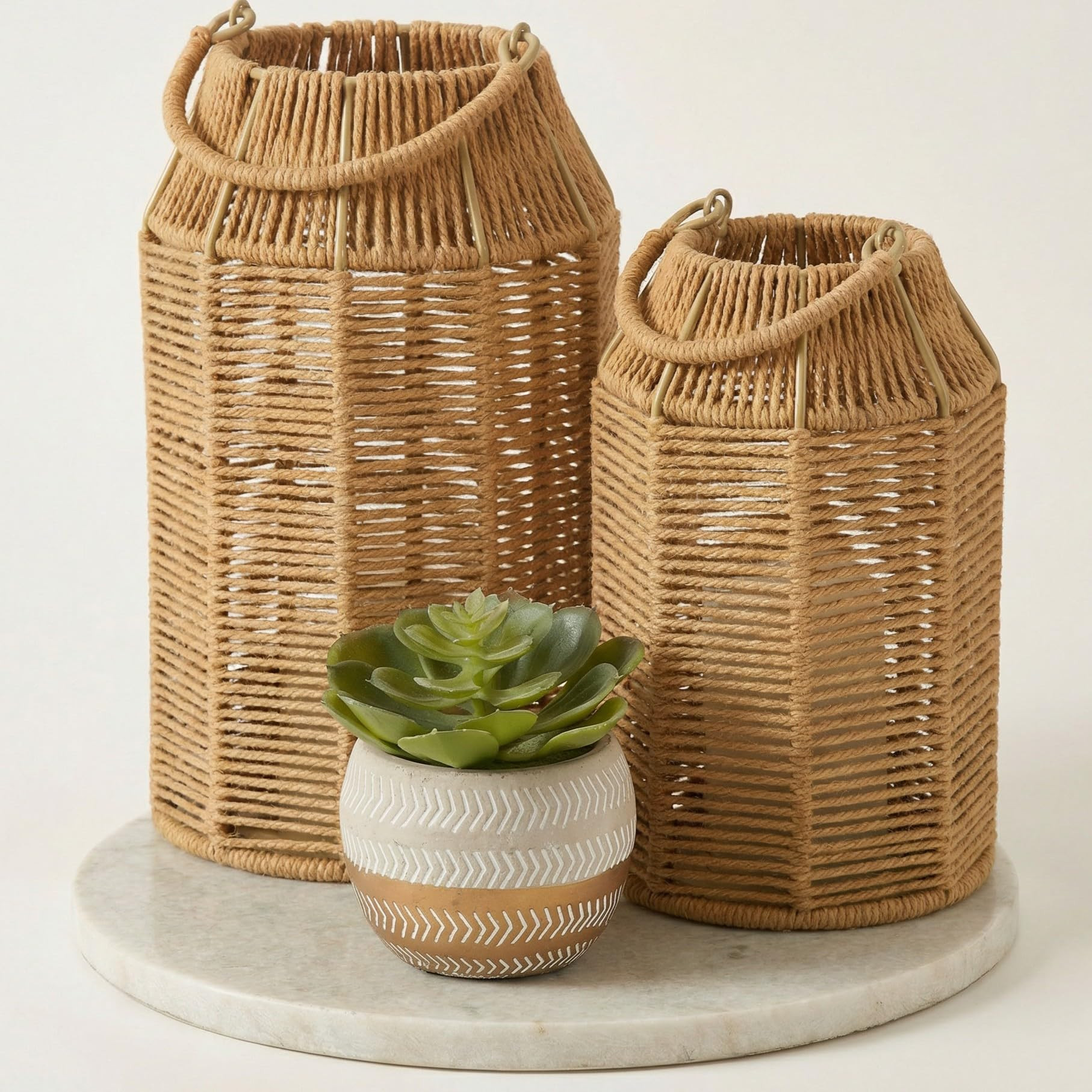 Amazon.com: Natural Jute Boho Lanterns - Handcrafted Coffee Table Decor to Enhance Your Home - Mo... | Amazon (US)