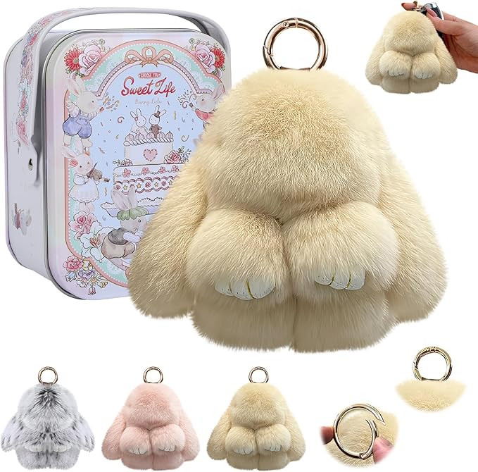 Bunny Keychain, Bunny Keychain with Tin,Bunny Handmade Soft Bunny Keychain for Christmas Gifts, B... | Amazon (US)