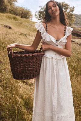 Pilcro Ruffled Smocked-Waist Button-Front Midi Dress | Anthropologie (US)