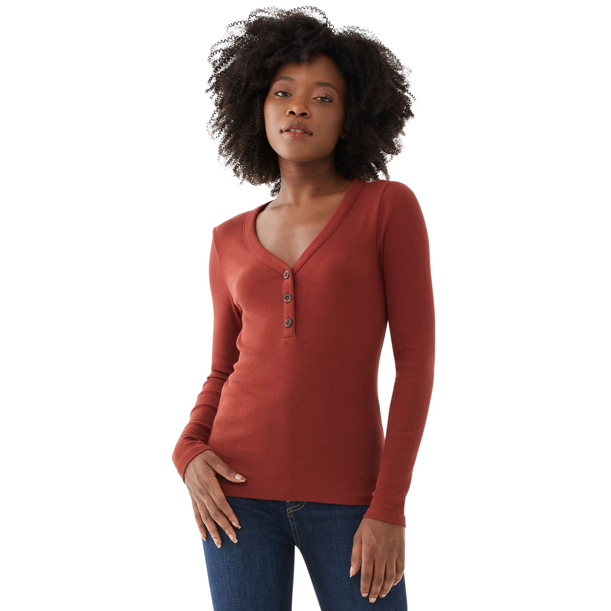 Free Assembly Women's Long Sleeve Ribbed Henley Top | Walmart (US)