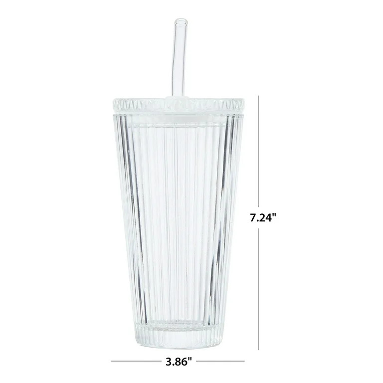 Better Homes & Gardens Ribbed 21oz Glass Tumbler with Glass Lid and Straw | Walmart (US)