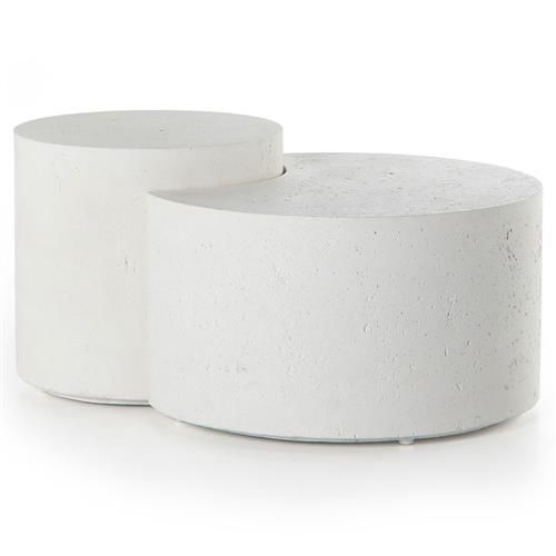 Messiah Nesting Modern White Concrete Outdoor Nest Coffee Table - Set of 2 | Kathy Kuo Home