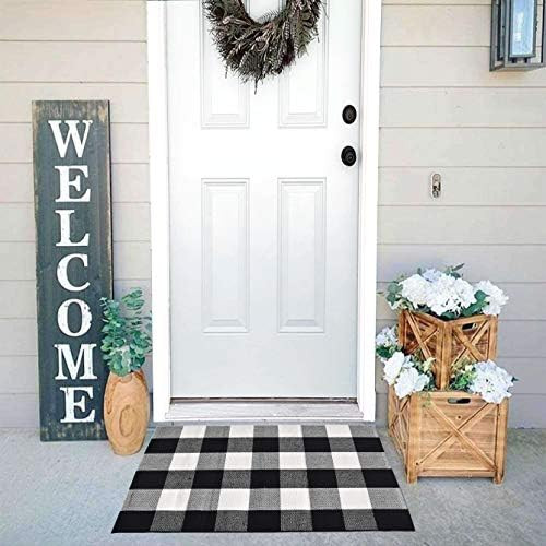 Buffalo Checker Plaid Rugs Black and White Plaid Rug Area Rug Door Mat Washable Woven Outdoor Rugs f | Amazon (US)