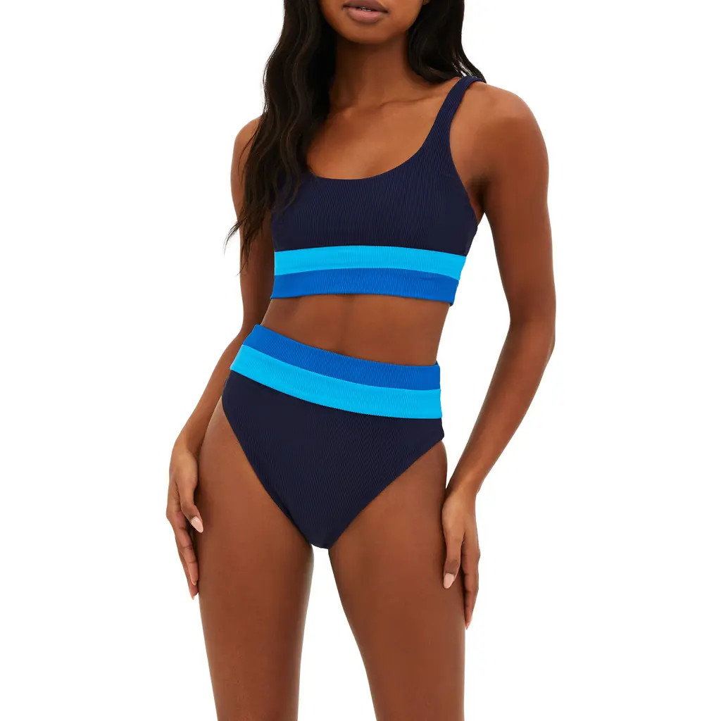 Beach Riot Heidi Colorblock High Waist Bikini Bottoms in Marine Colorblock at Nordstrom, Size Medium | Nordstrom