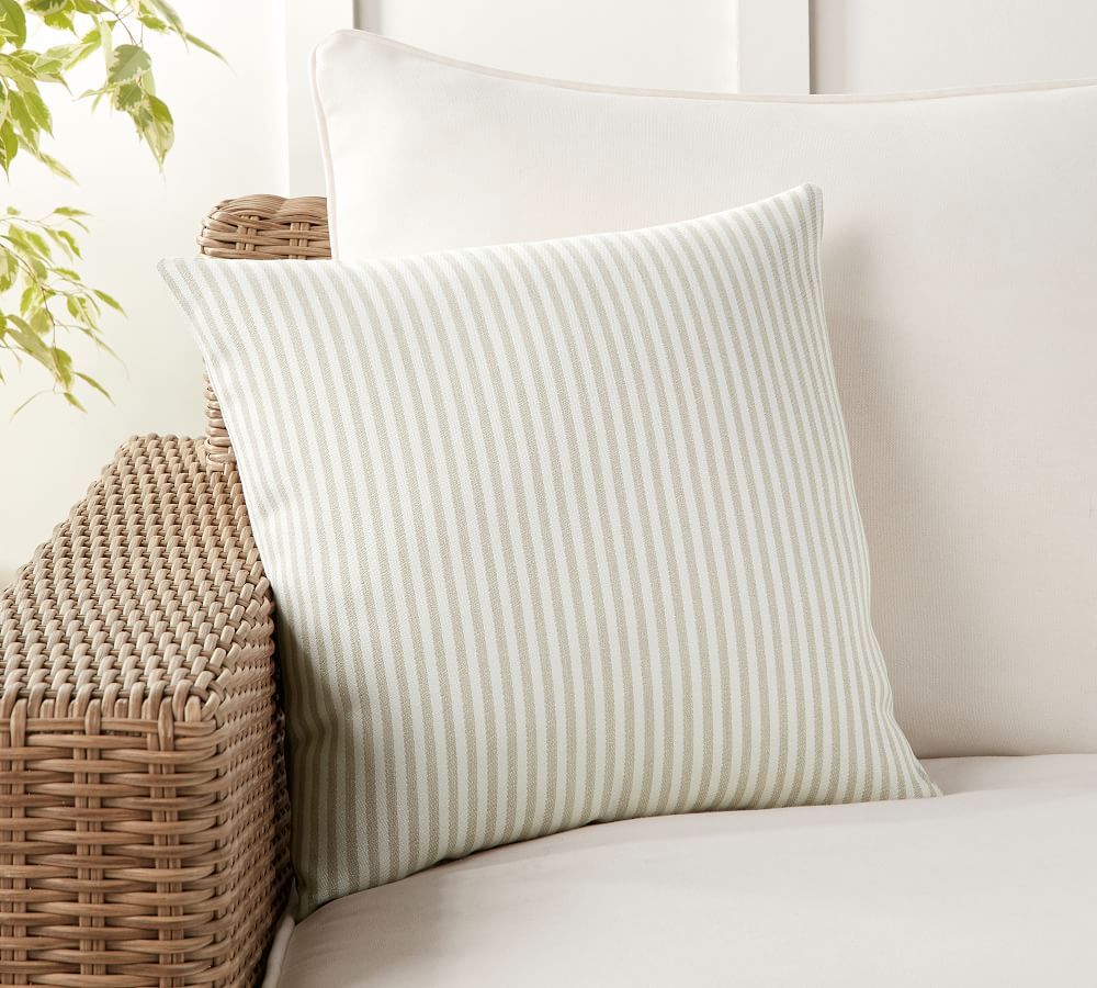 Sunbrella® Bungalow Striped Pillow,24x24",Charcoal | Pottery Barn (US)