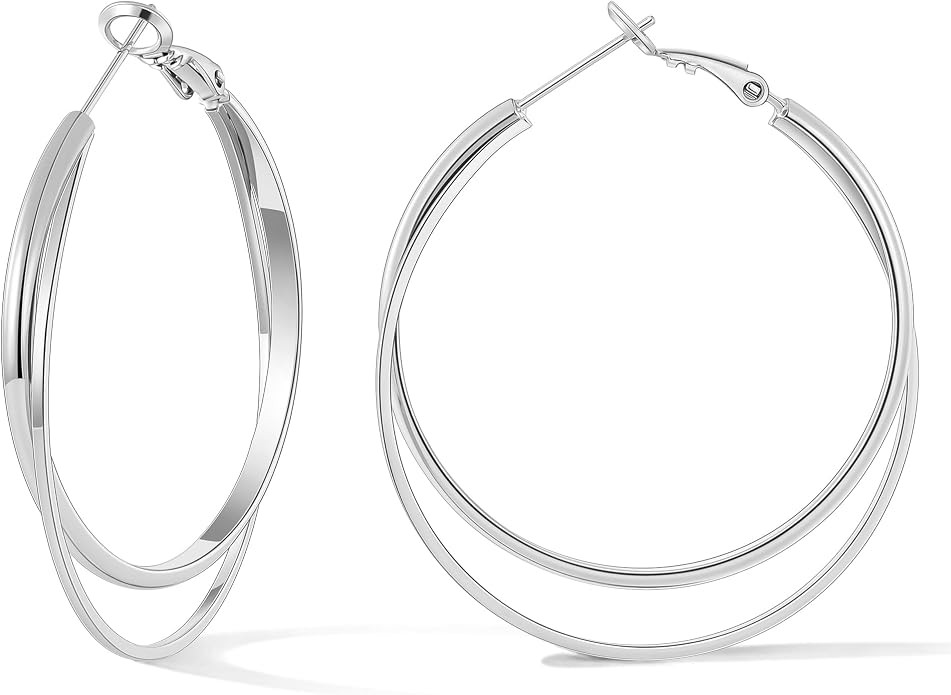 Gacimy 14K Gold Plated Criss Cross Hoop Earrings for Women, 3mm Wide Double Layer Flat Crossover ... | Amazon (US)