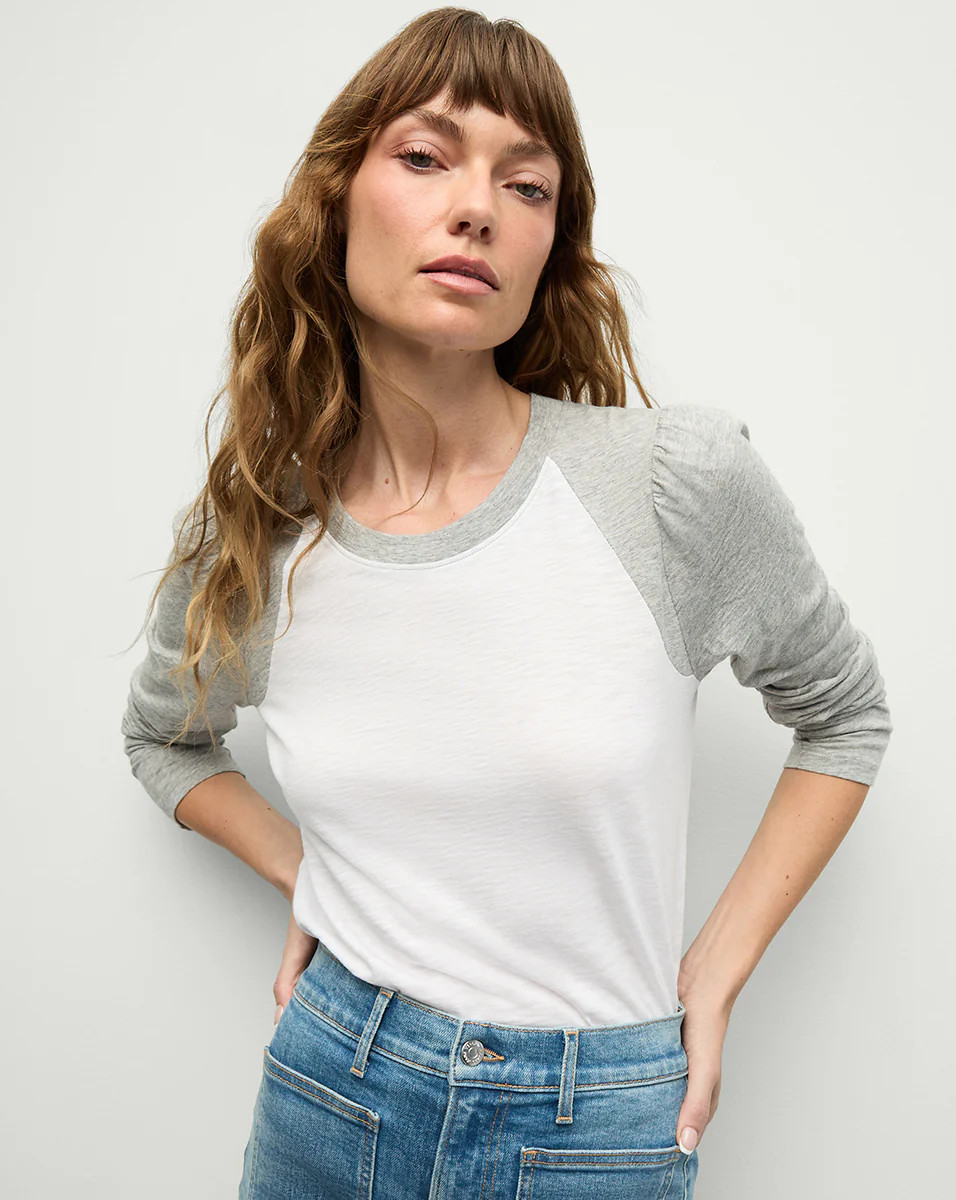 Veronica Beard Mason Baseball Tee White Heather Grey | Veronica Beard