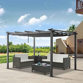 Ulax Furniture Outdoor Pergola with 10' x 13' Retractable Canopy Cover for Patio Backyard Pavilio... | Amazon (US)