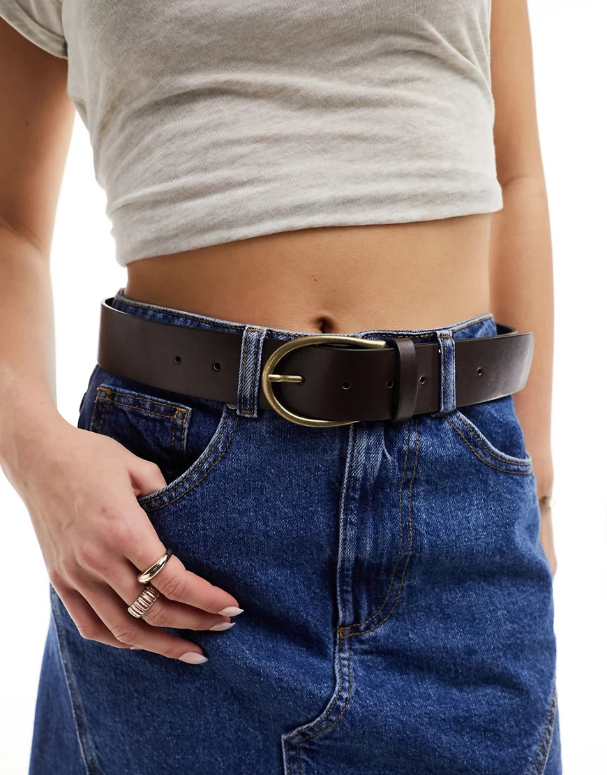 ASOS DESIGN half moon waist and hip jeans belt in brown | ASOS (Global)