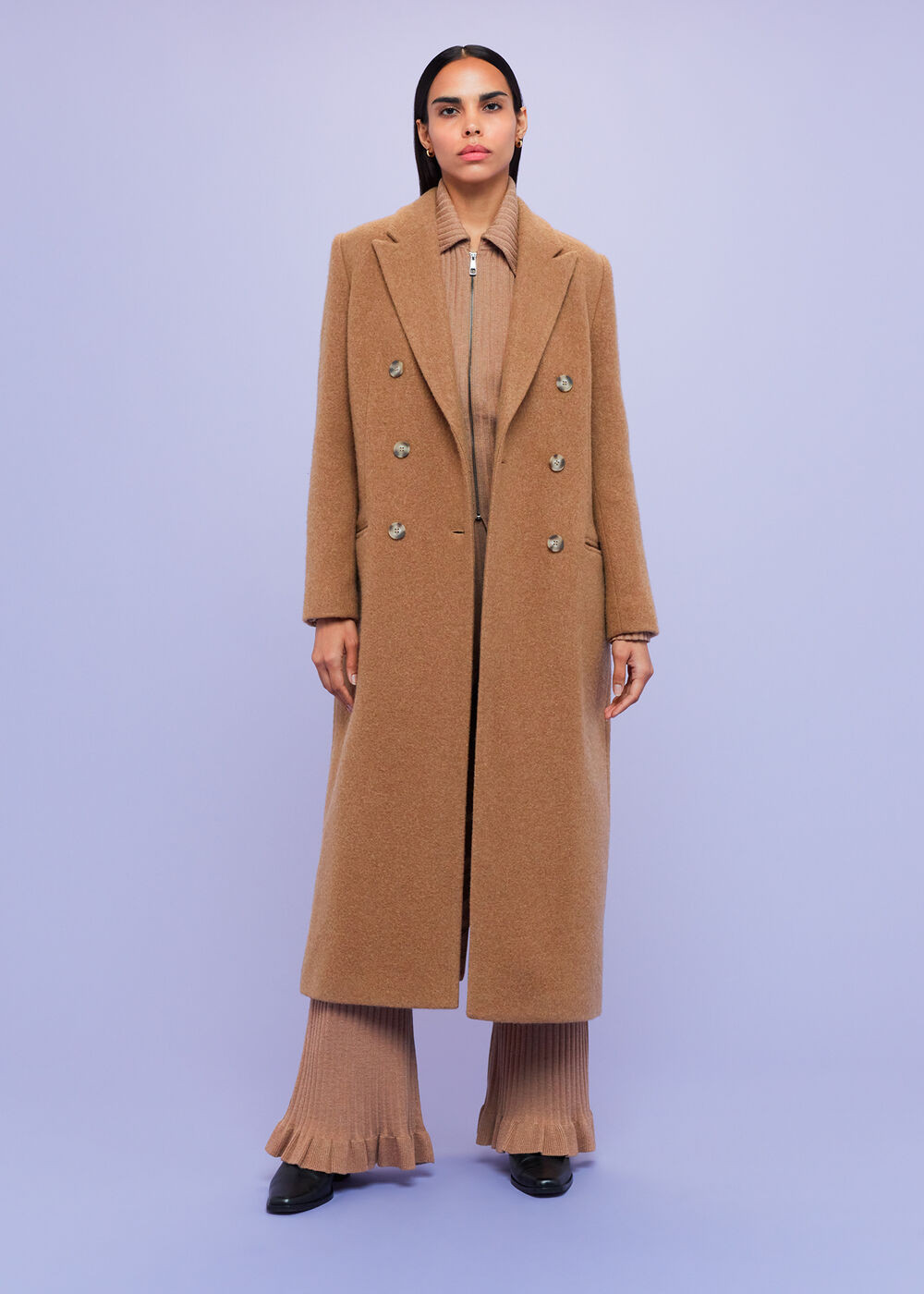 Camel Textured Wool Blend Coat | WHISTLES | Whistles UK | | Whistles