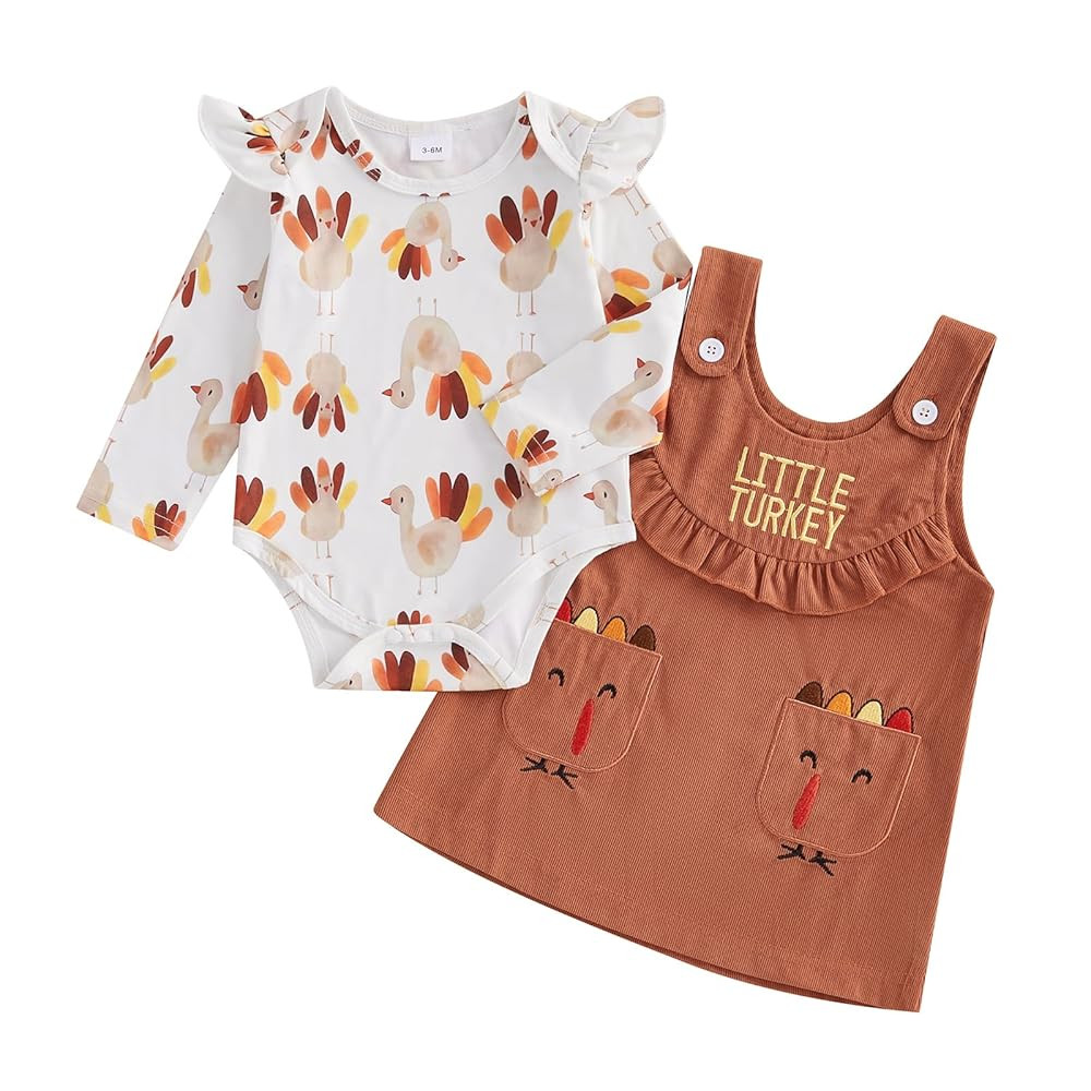 My First Thanksgiving Baby Girl Outfit Newborn Turkey Romper And Corduroy Skirt Little Turkey Dre... | Amazon (US)