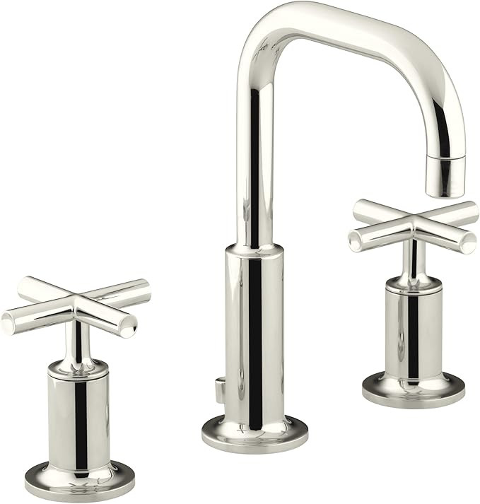 KOHLER K-14406-3-SN Purist Widespread Lavatory Faucet with Low Gooseneck and Low Cross Handles, V... | Amazon (US)