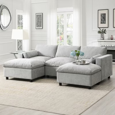 86.5'' Chenille Modular Sectional Sofa with Storage Pockets, Ottomans, and Pillows, 5-Seat U-Shaped Cloud Couch for Living Room | Target