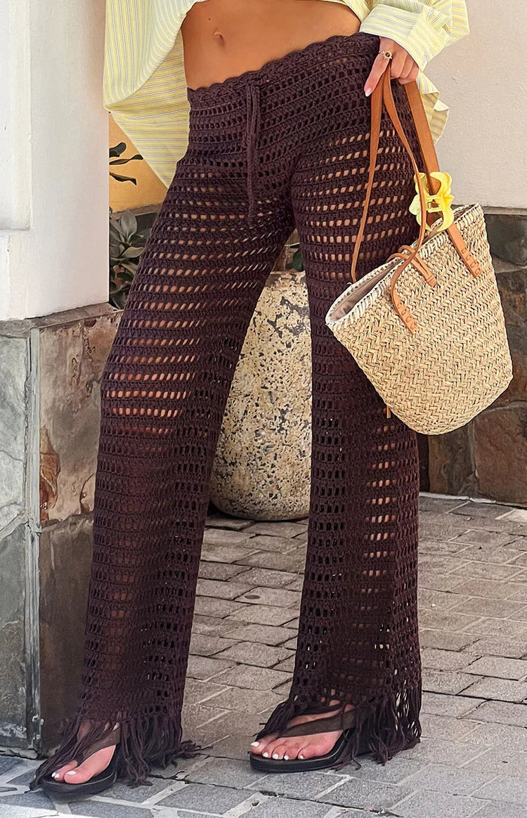 Pixie Brown Crochet Pants US 2 | Beginning Boutique (US)