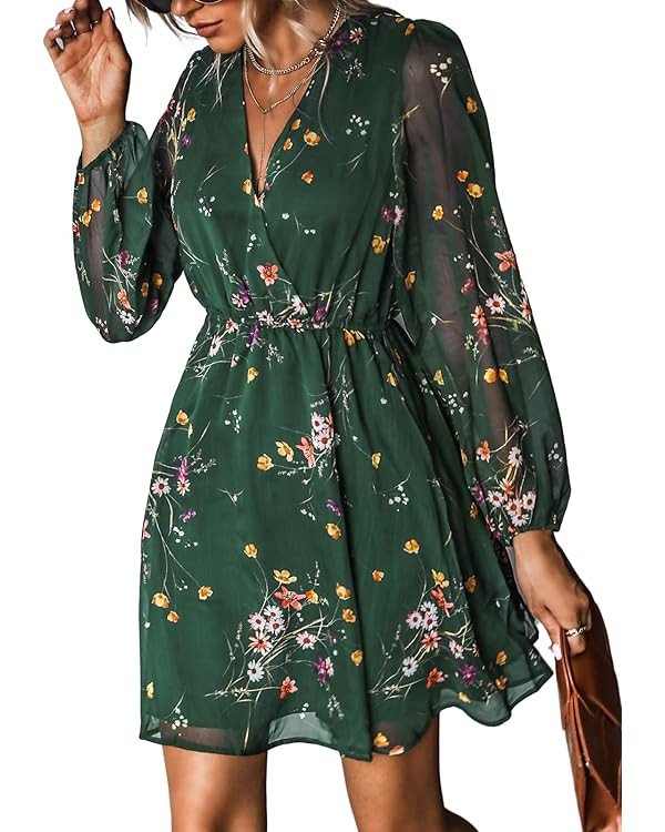 CUPSHE Women's Floral Print Chiffon A-Line Mini Dress Long Peasant Sleeves | Amazon (US)