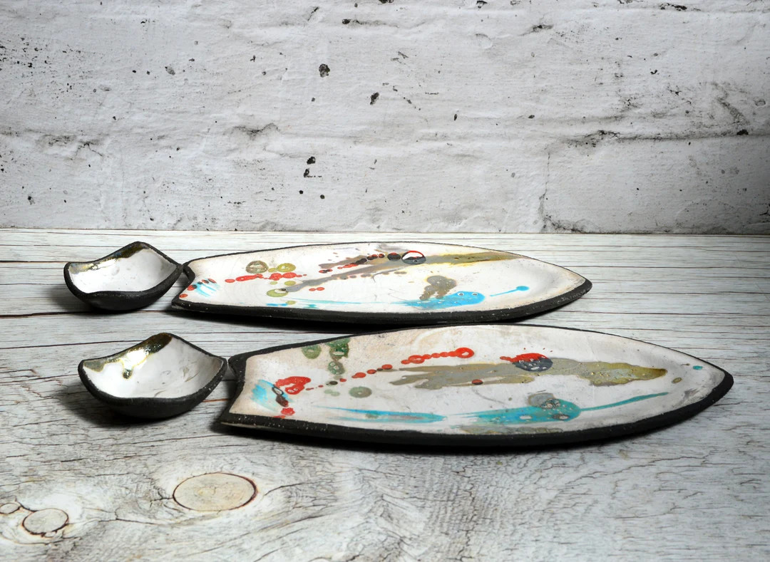 Sushi Set for Two / Two Plates+two Bowls / Unique Art / Handmade / Japanese / Raku Pottery - Etsy | Etsy (US)