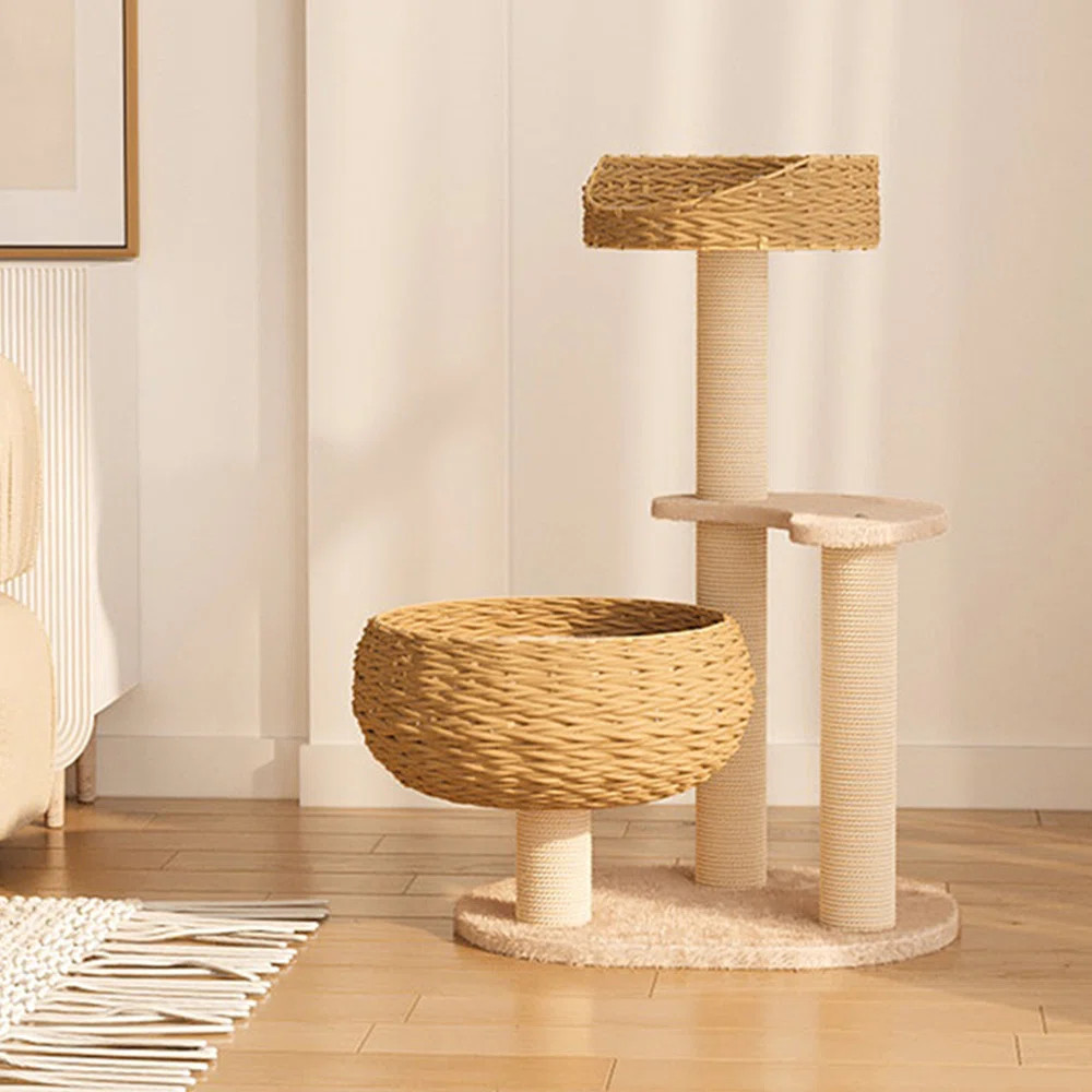 Sleeping in the Bowl Cat Tree with Basket Beds and Cushion, Cute Cat Tower with Cat Scratching Po... | Wayfair North America