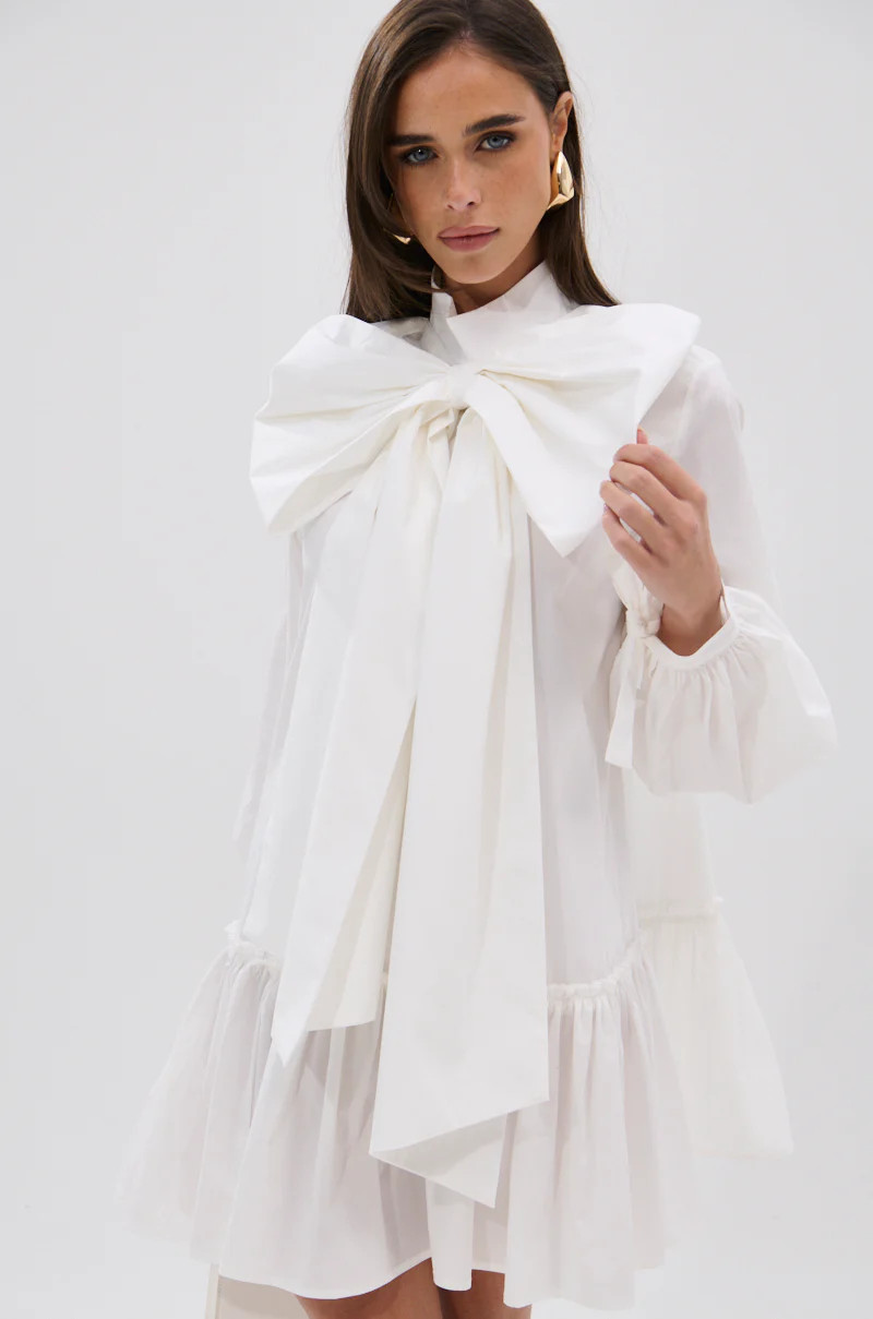 TAKE A BOW POPLIN MINI DRESS | AKIRA