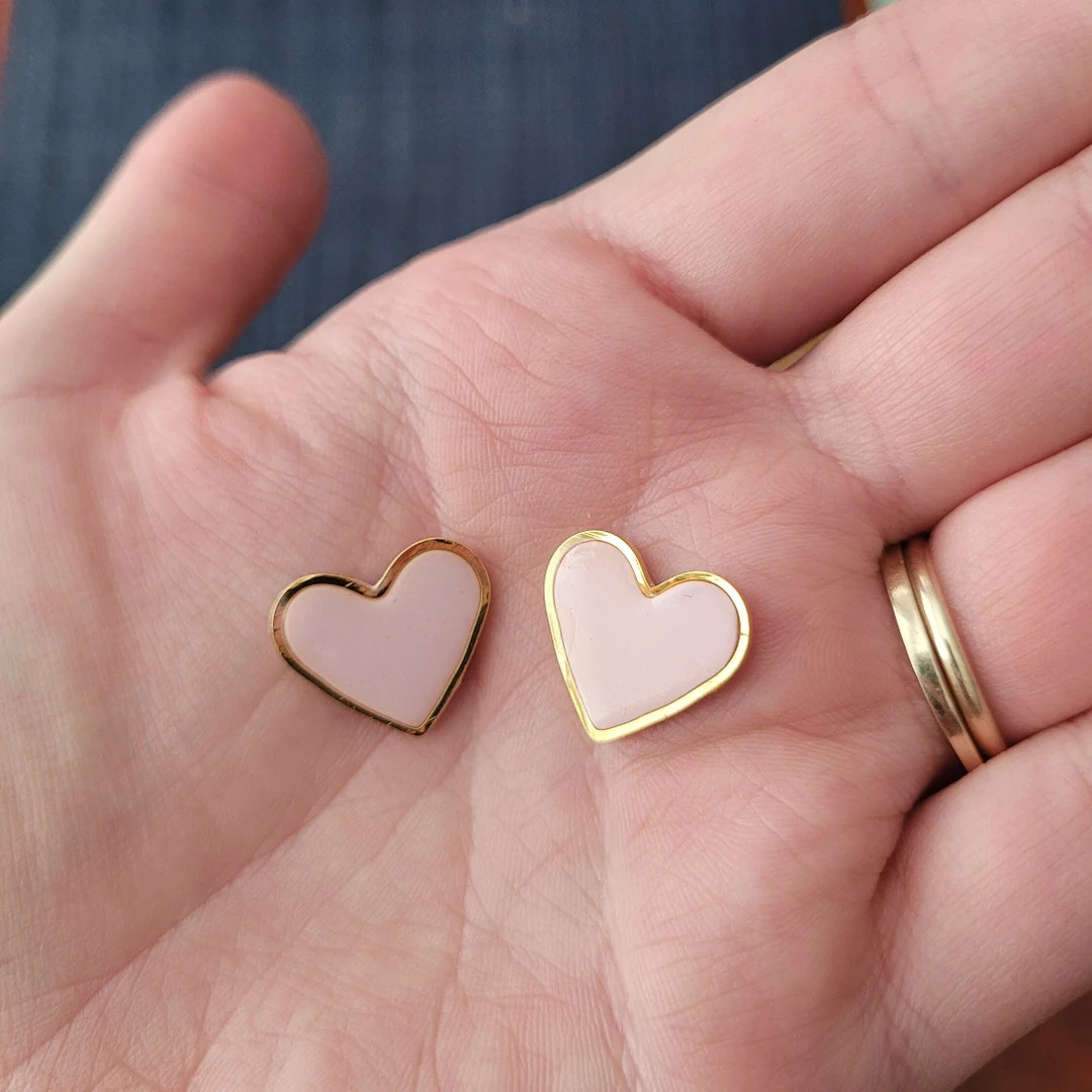 Glossy Pink Heart Studs - Etsy | Etsy (US)