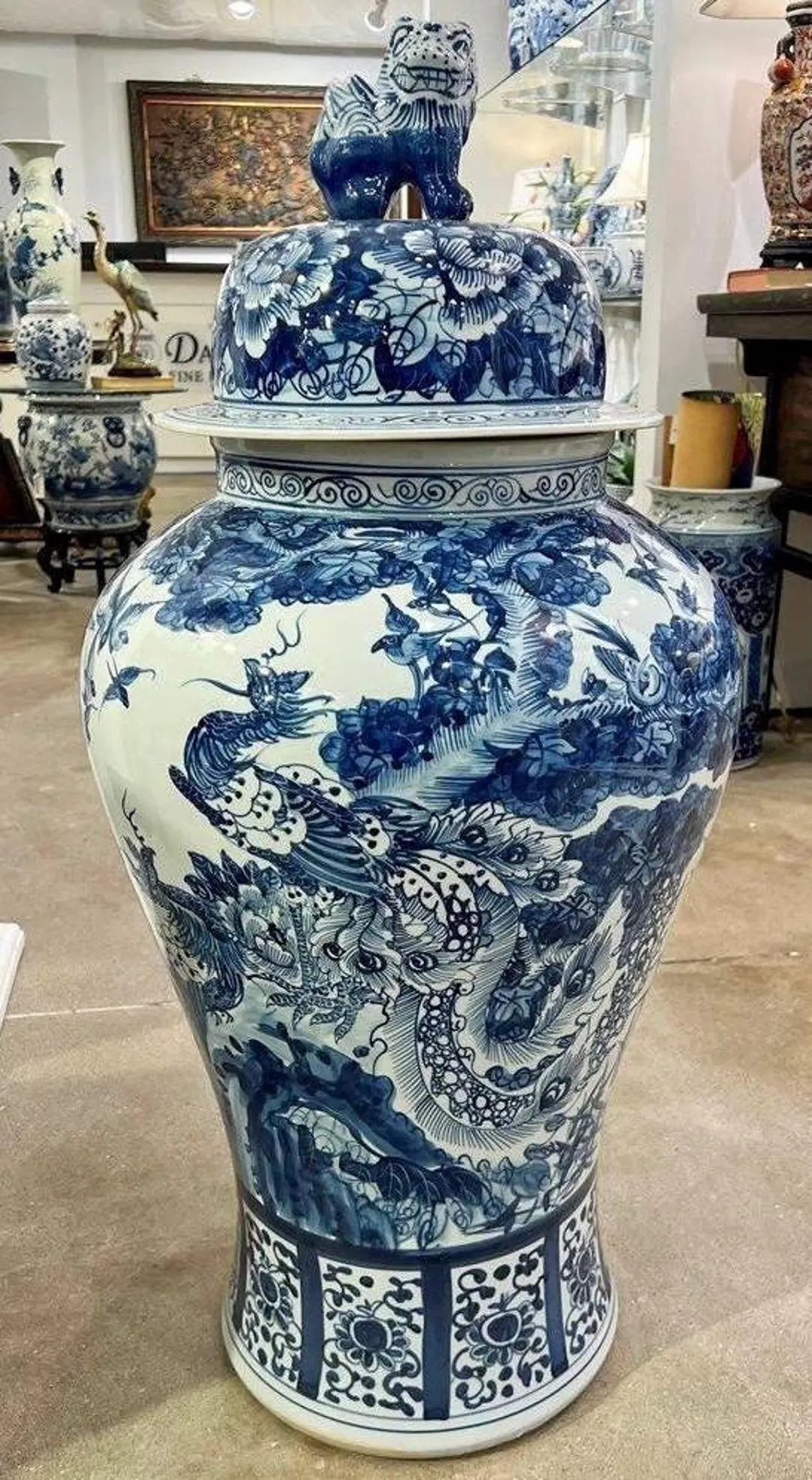 Vintage Chinoiserie Temple Foo Dog Floral Lidded Floor Vase -40”H - Etsy | Etsy (US)