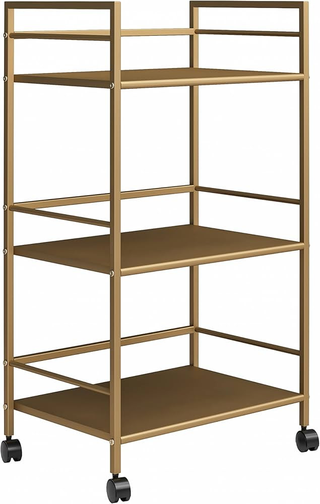 Novogratz Helix 3 Shelf Metal Rolling Utility Cart, Gold | Amazon (US)