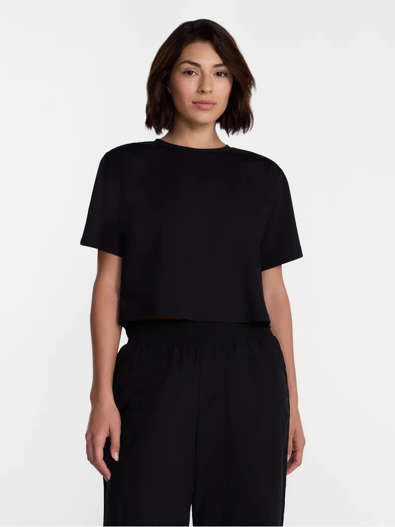Avia Women's Cropped Boxy Tee with Short Sleeves, Sizes XS-XXXL | Walmart (US)