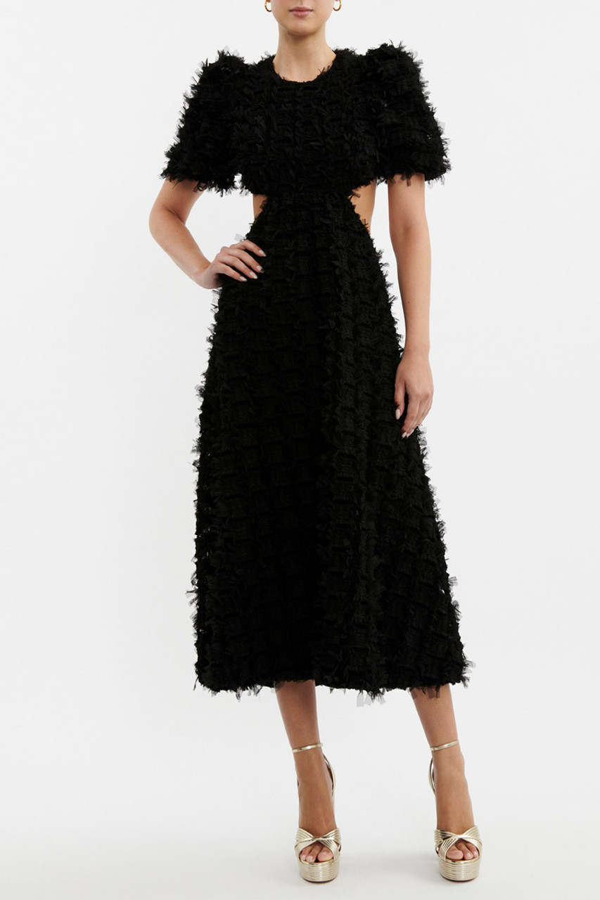Cherie Amour Puff Sleeve Midi Dress Black | Rebecca Vallance (AU)