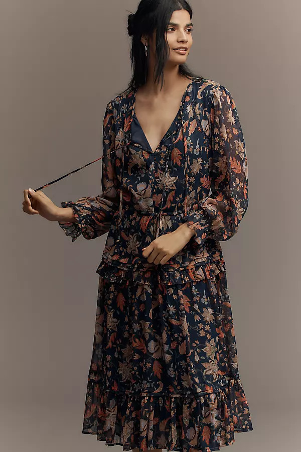 Sam Edelman Clarence Long-Sleeve V-Neck Midi Dress | Anthropologie (US)