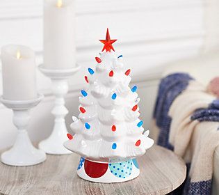 Miss Liberty 12"" Illuminated Ceramic Nostalgic Tree with Base | QVC