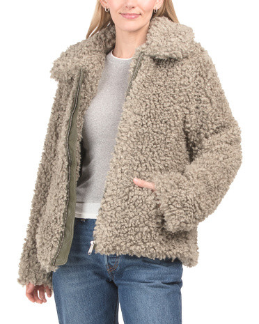 Faux Shearling Zip Front Jacket | TJ Maxx