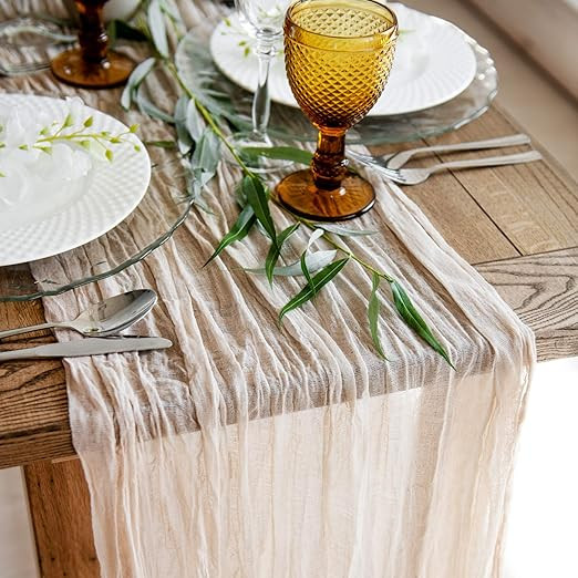 Gauze table runner bulk ivory nude cheesecloth table runner - Table cloth for wedding decor - Rus... | Amazon (US)